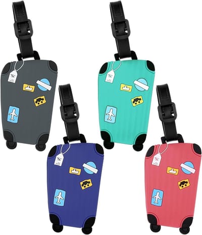 Set van 4 Siliconen Bagagetags voor Reizen, ID Tags voor Koffers, Perfect als Cadeau voor Huwelijksreizen en om Verlies van Bagage te Voorkomen