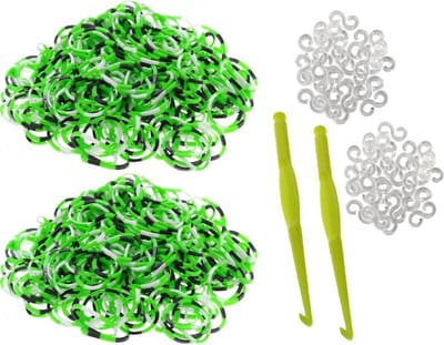 Behave - 600 Loombandjes - Zwart-Groen-Wit - Met Weefhaken & S-clips - Latexvrij - Creatief Speelplezier