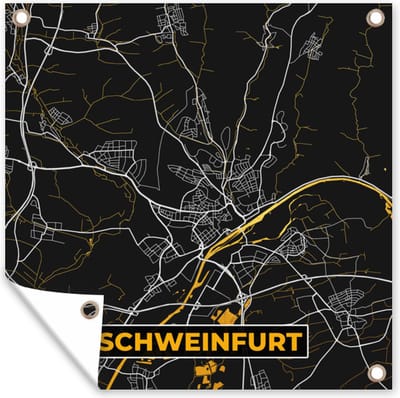 Tuin poster Duitsland – Black and Gold – Schweinfurt – Stadskaart – Kaart – Plattegrond - 200x200 cm - Tuindoek