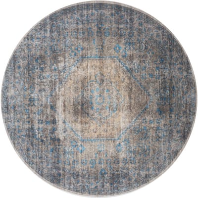 Vloerkleed Madel Rond Groen/Blauw ø120 cm - Laagpolig Synthetisch Vloerkleed – Vintage / Oosters Design