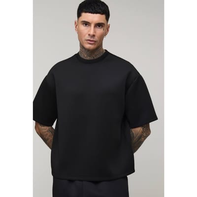 Tall Oversized Boxy Bonded Scuba T-Shirt | Black | Size Small