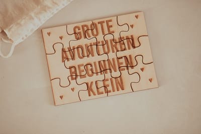 BolleToet - houten puzzel 'grote avonturen beginnen klein' - zwangerschapsaankondiging - zwangerschap