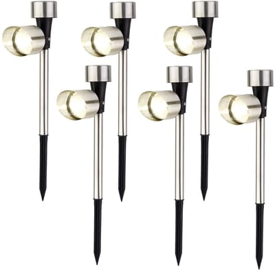 Lumineo Solar spotlight - 6x - tuinpad verlichting - RVS - op zonne energie - 23 cm - prikspotjes - buiten