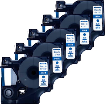 DULA Dymo D1 45014 - S0720540 - Compatible label tape - 5 lettertapes - Blauw op wit - 12mm x 7m