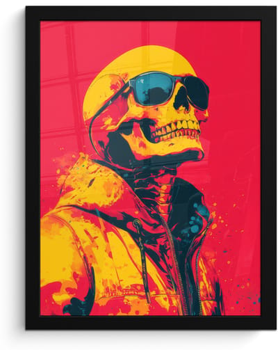 Poster in lijst - Fotolijst 30x40 cm - Posters - Zonnebril - Schedel - Jas - Rood - Posterlijst zwart - Decoratie - Wanddecoratie woonkamer - Muurdecoratie slaapkamer