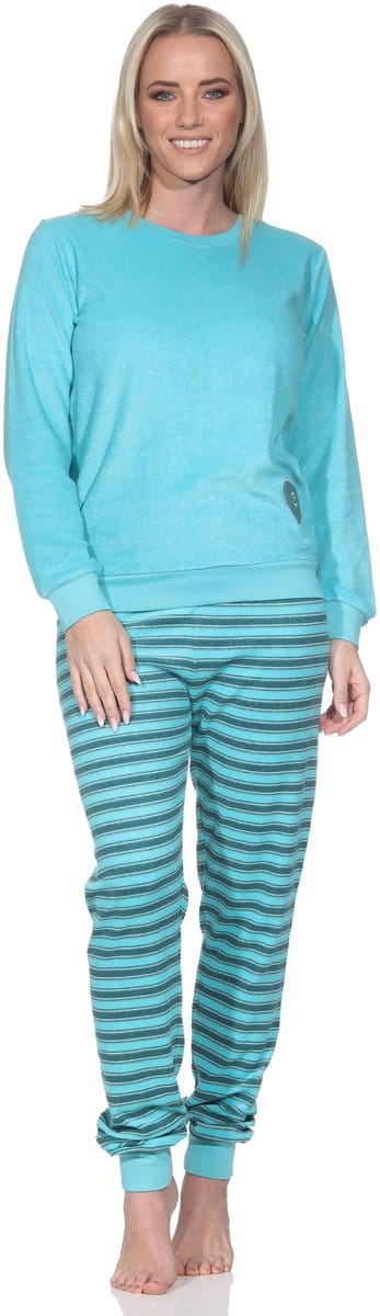 Normann dames badstof pyjama met manchetten, pyjama met hartmotief – ook in grote maten
