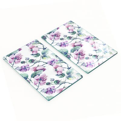 Decoratieve glazen snij- en serveerplanken met bramenbloemen, 2x30x52 cm