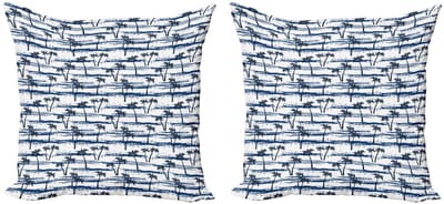 ABAKUHAUS Tropisch Kussenhoes Set – 2x60x60 cm – Dubbelzijdig bedrukt – Nachtblauw