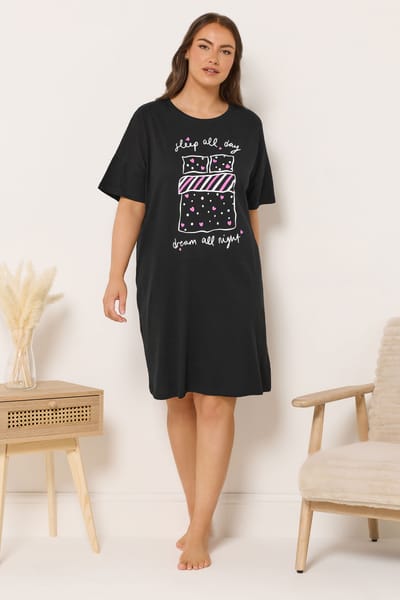 Yours Zwart 'Sleep All Day' Maxi Slaapshirt Nachthemd Size 42-44