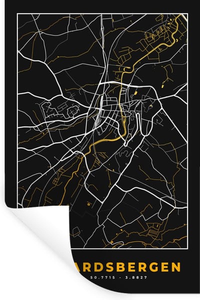 Muurstickers - Sticker Folie - Stadskaart - Goud - Geraardsbergen - Plattegrond - Kaart - 20x30 cm - Plakfolie - Muurstickers Kinderkamer - Zelfklevend Behang - Zelfklevend behangpapier - Stickerfolie