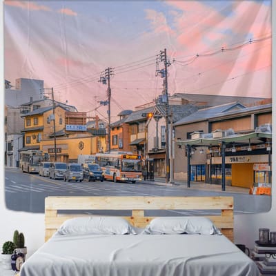 Moderne Zonsondergang Straatgezicht Wandkleed Kleurrijk Gebouw Woonkamer Slaapkamer Landschapsschilderij Decor Doek 95x70cm