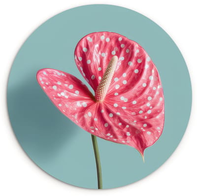 WallCircle® Wandcirkel 120x120 cm - Muurcirkel Blad - Anthurium - Stippen - Roze - Muurdecoratie woonkamer - Wanddecoratie slaapkamer - Kamer decoratie accessoires - Ronde schilderijen XXL
