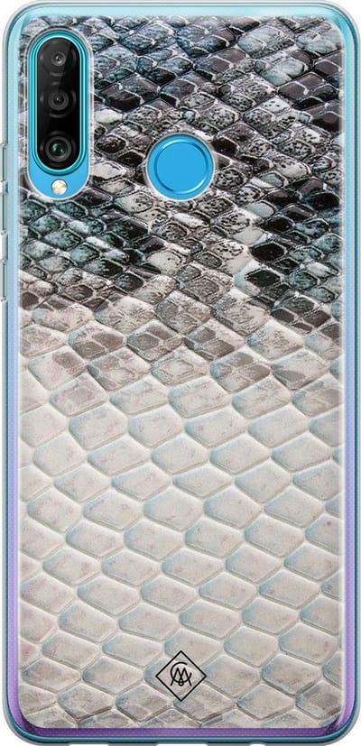 Casimoda® hoesje - Geschikt voor Huawei P30 Lite - Oh My Snake - Siliconen/TPU - Soft Case - Blauw - Slangenprint