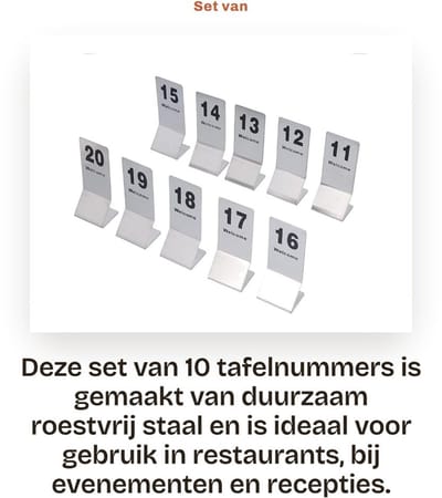 Dailygoods- Tafelnummers 10 Stuks - Roestvrij Staal - Dubbelzijdig - Herbruikbaar - Tafelnummerkaart - Zilver - Voor Restaurant/Evenementen - Tafelnummer