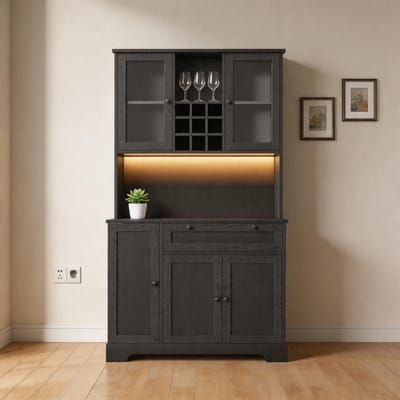 KOMHTOM - Keukenkast - Hoge kast / Vitrinekast - Geïntegreerd kruidenrek - Verstelbare legplanken - Kleurveranderende LED-verlichting en stopcontact - Afmetingen: 180 × 105 × 40 cm