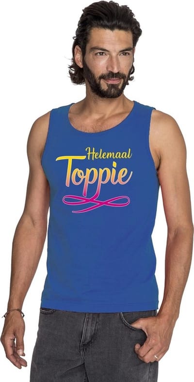 Blauw Helemaal Toppie singlet/ mouwloos shirt heren S