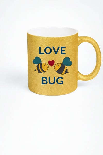 Gouden Glitter Mok 'LOVE BUG' met Schattige Bijen - Liefdesbeestje Cadeau
