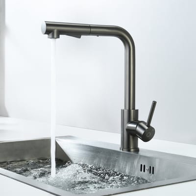 CECIPA max Keuken kraan - Keukenkraan Met Uittrekbare Uitloop met 2 straalsoorten - Spoelkraan 360° draaibaar Mengkraan keuken grijs(Gun metal)