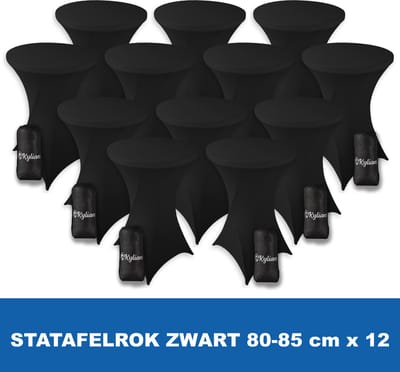 Statafelrok Zwart x 12 – 2 jaar garantie met Opbergtas - ∅ 80-85 x 110 cm - Statafelhoes - Luxe Extra Dikke Stretch Sta Tafelrok voor Statafel – Kras- en Kreukvrije Hoes