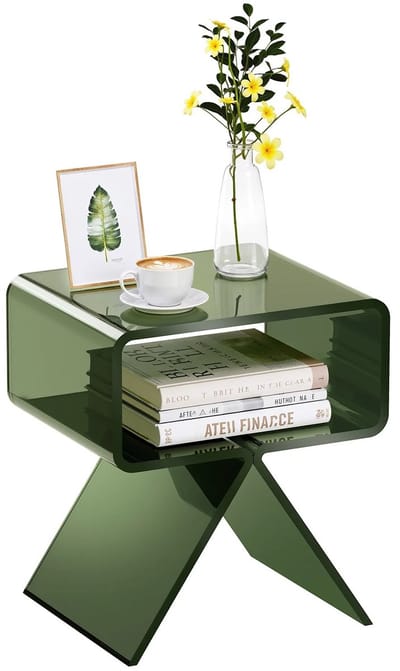 Emvae Salontafel - Bijzettafel - Rechthoekige salontafel - Tafel - Koffietafel - Acryl - Groen - 39,1 x 30 x 43 cm - Transparant