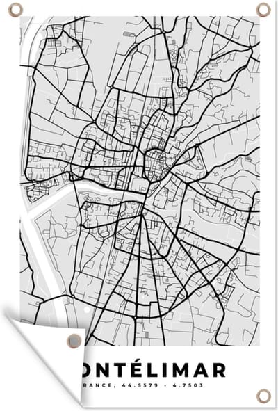 Muurdecoratie Kaart – Stadskaart – Frankrijk - Montélimar - Plattegrond - 120x180 cm - Tuinposter - Tuindoek