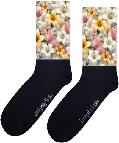 Lelie sokken - Opkikker Cadeau - Grappige sokken - Valentijns cadeau - Verjaardag cadeau - Sint cadeau - Leuke sokken - Vrolijke sokken - Bloemen sokken - Lente - Grappige cadeau - Kerstsokken - Vaderdag - Moederdag - Socks maken Happy - Onesize