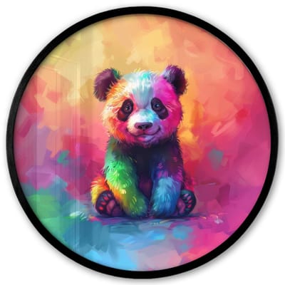 Poster in lijst Rond - Fotolijst 40x40 cm - Posters - Panda - Dieren - Kleurrijk - Neon - Ronde posterlijst zwart - Decoratie - Wanddecoratie woonkamer - Muurdecoratie slaapkamer