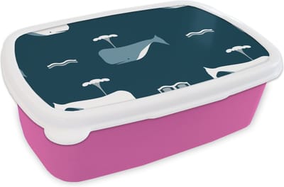 Broodtrommel Roze - Lunchbox - Brooddoos - Patronen - Walvis - Water - Kindje - Jongens - Kinderen - Kids - 18x12x6 cm - Kinderen - Meisje
