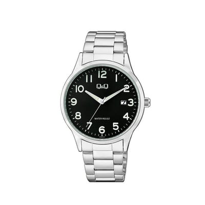 Q&Q A482J205Y - Horloge - Polshorloges - Analoog - Mannen - Heren - stalen band - Rond - Staal - Cijfers - Datumaanduiding - Zilverkleurig - Zwart