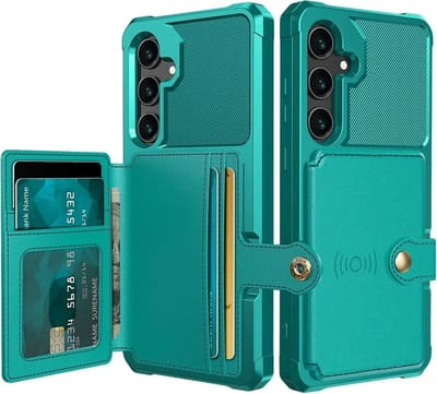 Portemonnee Hoesje Geschikt voor Samsung Galaxy S24 FE - Back Cover met Pasjeshouder - Telefoonhoesje voor Pinpas - Kaarthouder op Achterkant - Case met Magneet voor Auto Houder Groen
