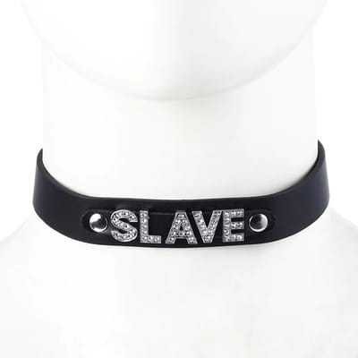 Smart Moves - Collar met Strass Letters SLAVE - Zwart