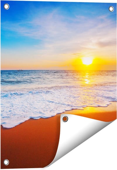 Gards Tuinposter Strand en Zee tijdens Zonsondergang - 40x50 cm - Tuindoek - Tuindecoratie - Wanddecoratie buiten - Tuinschilderij