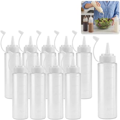 Cosensi- Squeeze Fles 250ml - Set van 10 - Plastic Knijpfles - Lekvrije Sluiting - Voedselveilige Dispenser - Transparant Materiaal - Saucebottle