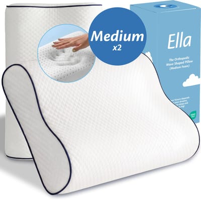 Ella Wave-Med Orthopedisch Hoofdkussen voor Rug en Zijslaper - 2 Stuks - Ergonomisch Neksteun Kussen van Traagschuim - Slaapkussen Nekklachten 60 x 40 cm - Wit