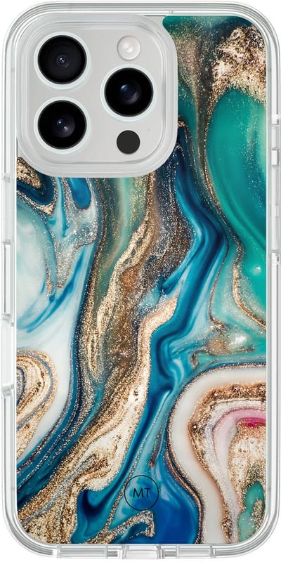 Hybride hoesje geschikt voor iPhone 16 Pro - Magic marble - Extra bescherming - Luxe beschermhoes - TPU case - Transparant, Multi, Groen - Mooie Telefoonhoesjes