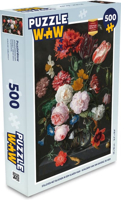 Puzzel Stilleven met bloemen in een glazen vaas - Schilderij van Jan Davidsz. de Heem - Legpuzzel - Puzzel 500 stukjes