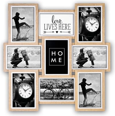 ZEP Multi fotolijst - Multi - houten frame - naturel/wit - 9 lijstjes - 46 x 46 x 3 cm