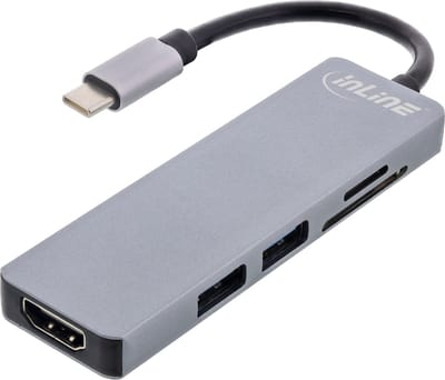 InLine USB-C naar HDMI 4K 30Hz, USB-A en (Micro) SD adapter | aluminium | 0,15 meter