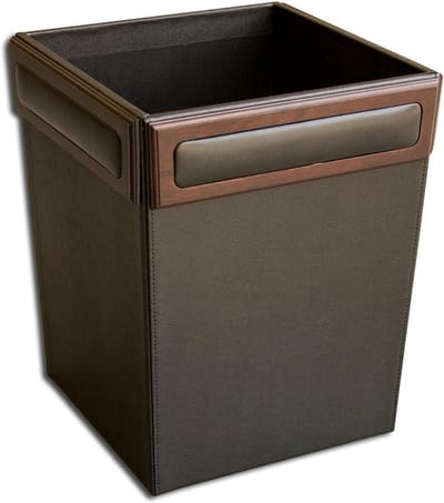 Luxe Prullenbak Walnoot Zwart Leer Kantoor Chic