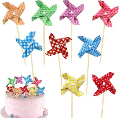 24 Stuks Windmolen Cake Toppers voor Verjaardagsfeestjes en Valentijnsdag - Ideale Muffin Decoratie en DIY Taartversiering