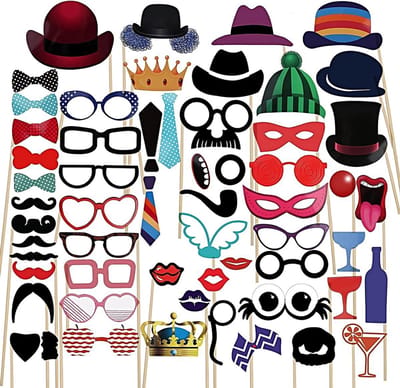 Creatieve Fotobox Accessoires voor Feesten, 58 Stuks met Sticks en Stickers voor Bruiloften en Verjaardagen, Inclusief Fotoproppen voor Volwassenen en Kinderen