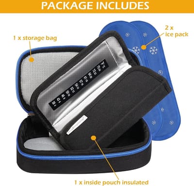 Insuline Cooler Travel Case Draagbare Diabetische Medicatie Insuline Pen Houder Organizer Tas Medicijn Koeltas met 2 Ice Pack Gel (zwart)