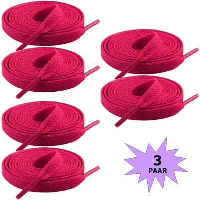 Fako Fashion - Schoenveters - Veters - Plat - 8mm - 120cm - 3 Paar - 6 Stuks - Donkerroze