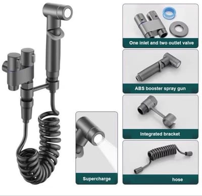 Hogedruk spoelset, toiletreinigingsspuitpistool, handmondstuk voor badkamers en toiletten - grijs