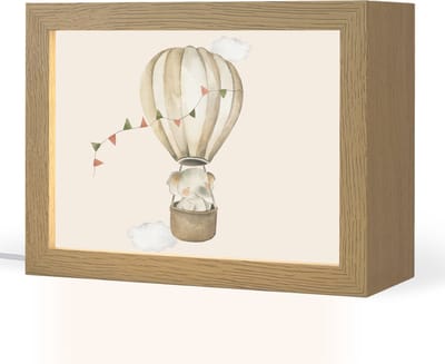 Nachtlampje 20x15 cm - Kinder lampje - Luchtballon - Olifant - Watercolor - Beige - Dieren - Tafellamp kinderkamer - Slaapkamer lamp - Bedlamp kinderen - Kinderlampje stopcontact - Wandlamp babykamer - Nachtlampjes