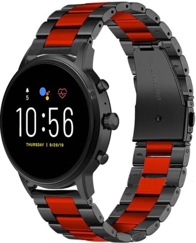 Strap-it Stalen schakel bandje - geschikt voor Fossil Gen 5 / Gen 5e 44mm / Gen 6 44mm - zwart/rood