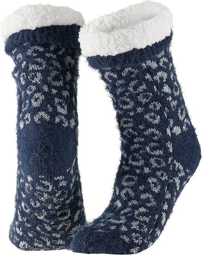 Anti-slip fleece huissokken/slofsokken luipaard print - Dames - blauw - maat 36-41 - Bedsokken