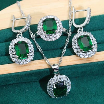 Europa en De Verenigde Staten Hot Nieuwe Anti-allergische Sieraden AAA Zirkonia Ketting Oorbellen Ring Sieradenset 9 yards gray