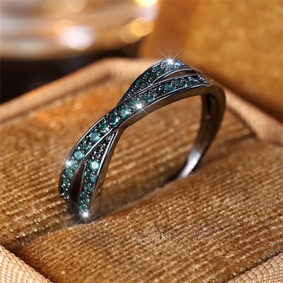 Minimalistische Stapelbare Gekruiste Trouwringen Zwart Goud Zilver Kleur Blauw Rood Groene Steen Witte Zirkoon Dunne Ringen Voor Vrouwen Sieraden 13 black