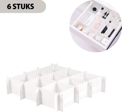 Consumerce® Ladeverdeler Wit – 6 Stuks – Lade Organizer Verdeler – Verstelbaar – Keuken Bakjes Opbergsysteem – La Opbergdoos – Kunststof Ladesysteem – Opbergbox – Kast Schuiflade